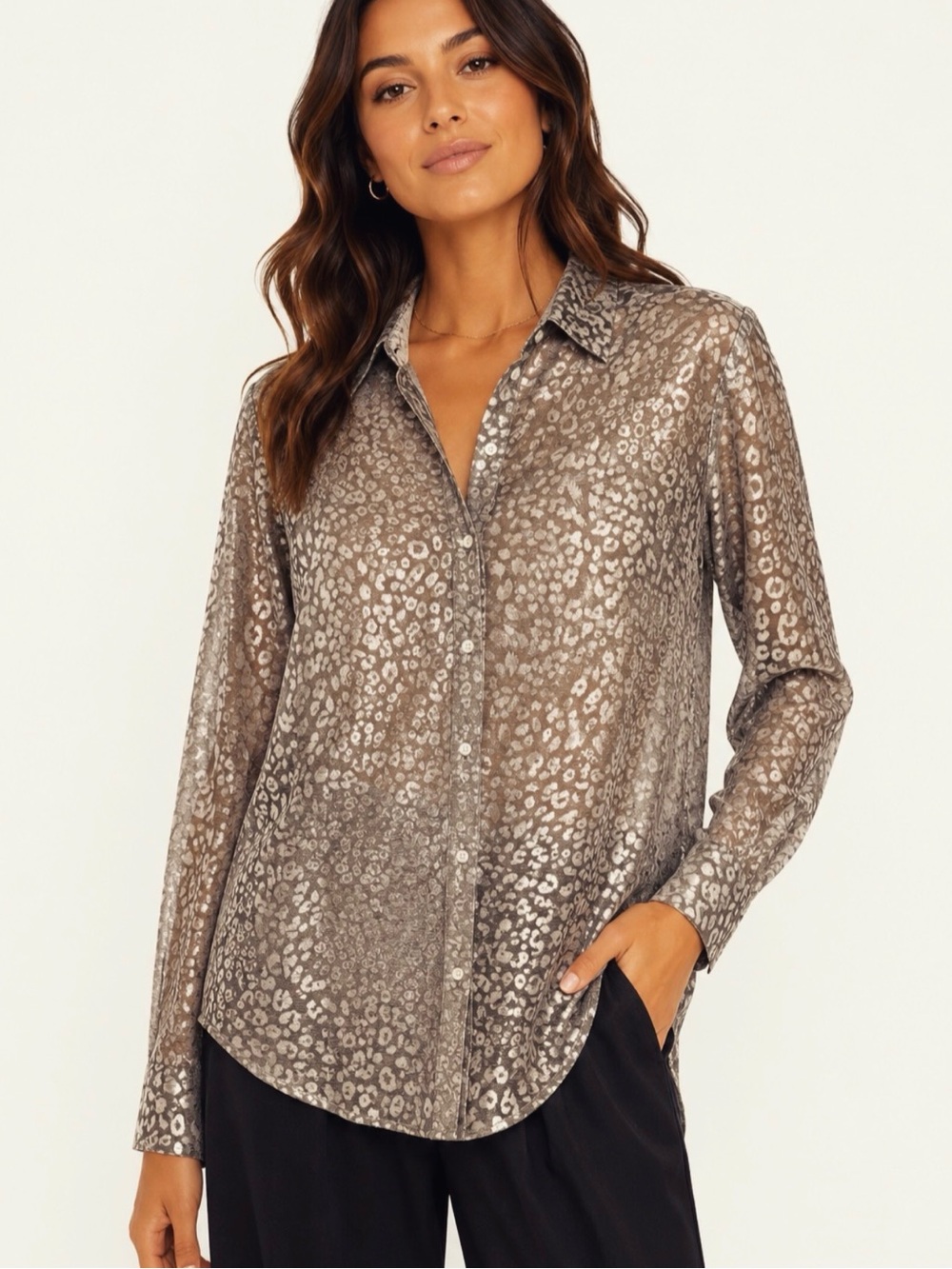 EQUIPMENT Metallic Leopard Lace Essential Button Down shirt
